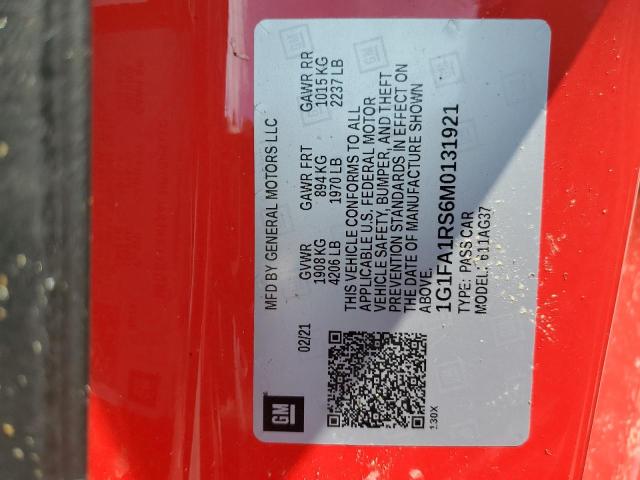 1G1FA1RS6M0131921 - 2021 CHEVROLET CAMARO LS RED photo 12