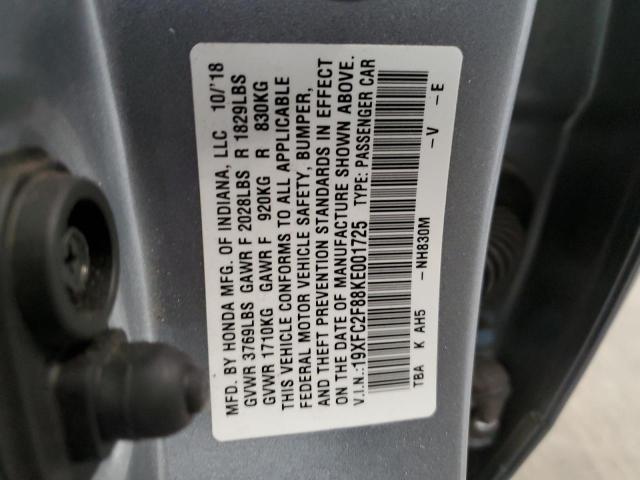 19XFC2F88KE001725 - 2019 HONDA CIVIC SPORT 灰色 照片 12