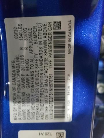 2HGFE2F51NH578767 - 2022 HONDA CIVIC SPORT 蓝色 照片 13