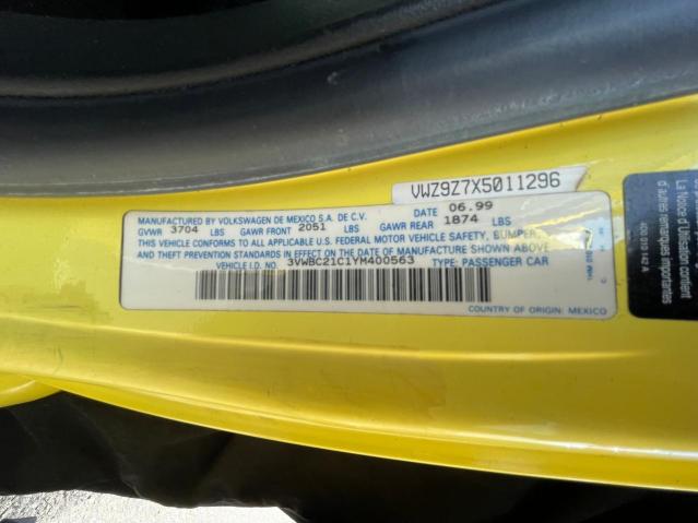 3VWBC21C1YM400563 - 2000 VOLKSWAGEN NEW BEETLE GL YELLOW photo 10