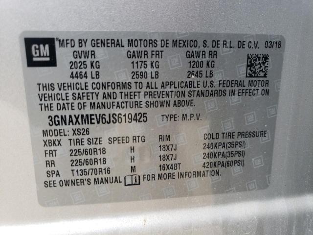 3GNAXMEV6JS619425 - 2018 CHEVROLET EQUINOX PREMIER SILVER photo 13