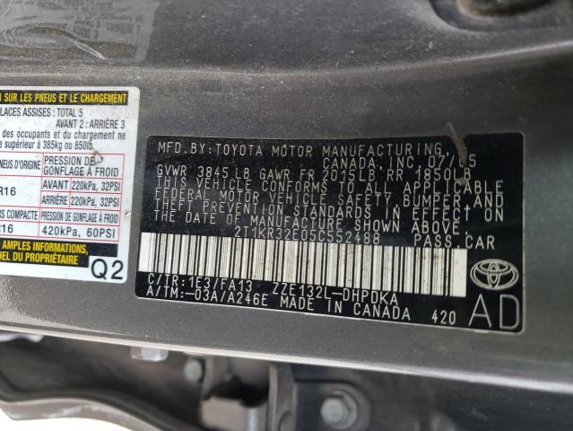 2T1KR32E05C552488 - 2005 TOYOTA COROLLA MA XR GRAY photo 12