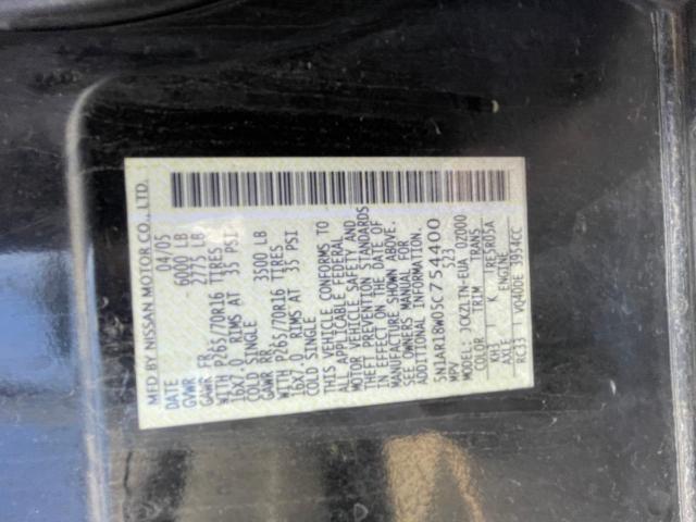 5N1AR18W05C754400 - 2005 NISSAN PATHFINDER LE BLACK photo 10