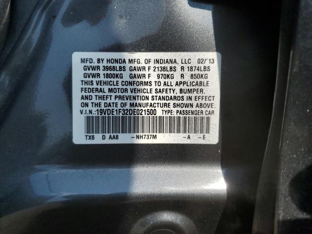 19VDE1F32DE021500 - 2013 ACURA ILX 20 GRAY photo 12