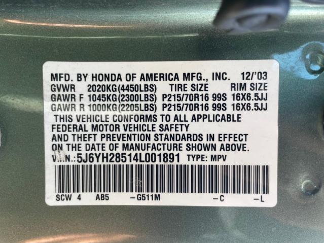5J6YH28514L001891 - 2004 HONDA ELEMENT EX TWO TONE photo 10