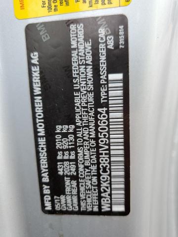 WBA2K9C38HV950664 - 2017 BMW 230I SILVER photo 12