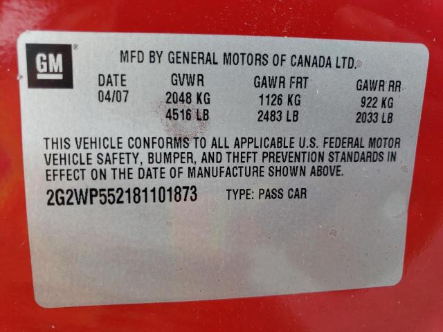 2G2WP552181101873 - 2008 PONTIAC GRAND PRIX 红色 照片 12