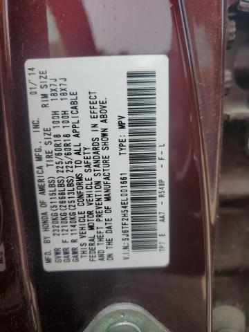 5J6TF2H54EL001661 - 2014 HONDA CROSSTOUR EXL ბურგუნდია ფოტო 12