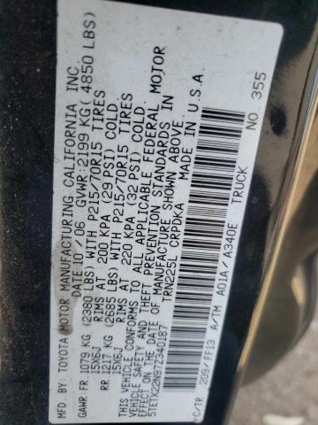 5TETX22N97Z340187 - 2007 TOYOTA TACOMA ACCESS CAB შავი ფოტო 12