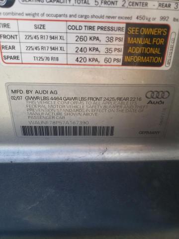 WAUNF78P57A167390 - 2007 AUDI A3 2.0 PREMIUM SILVER photo 12