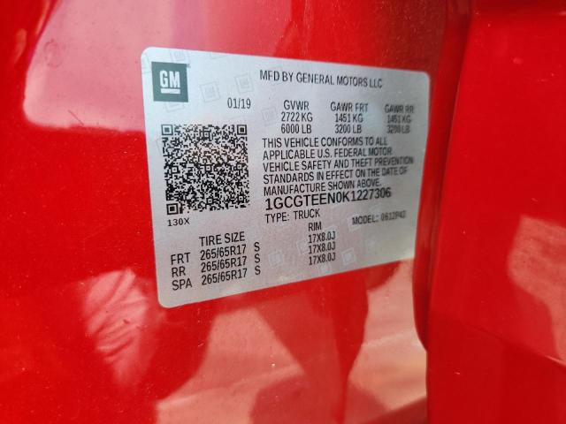 1GCGTEEN0K1227306 - 2019 CHEVROLET COLORADO ZR2 RED photo 12