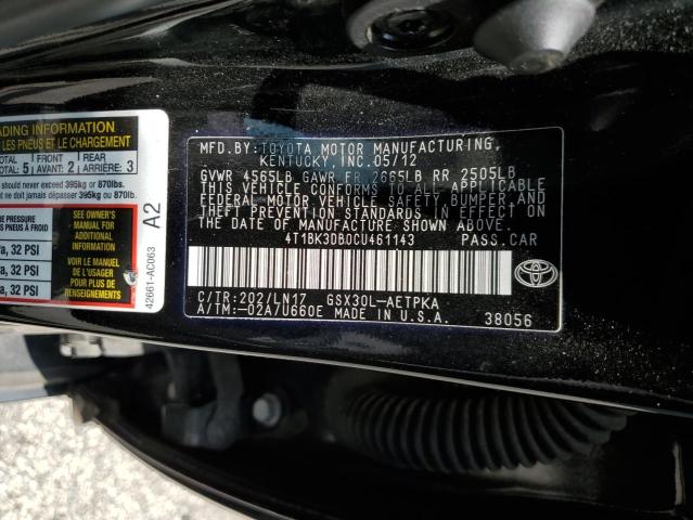 4T1BK3DB0CU461143 - 2012 TOYOTA AVALON BASE 黑色 照片 12