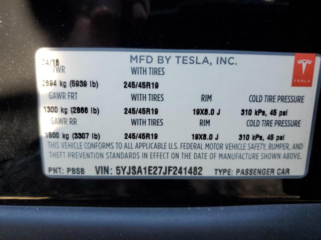 5YJSA1E27JF241482 - 2018 TESLA MODEL S Qara foto 10