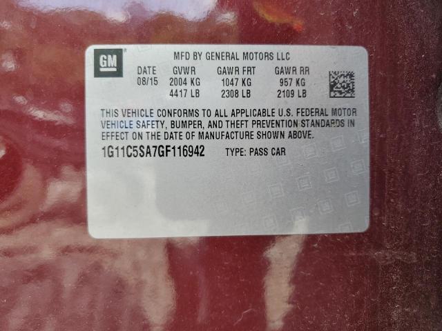 1G11C5SA7GF116942 - 2016 CHEVROLET MALIBU LIM LT ბურგუნდია ფოტო 12