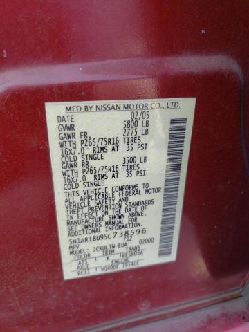 5N1AR18U95C738596 - 2005 NISSAN PATHFINDER LE წითელი ფოტო 10