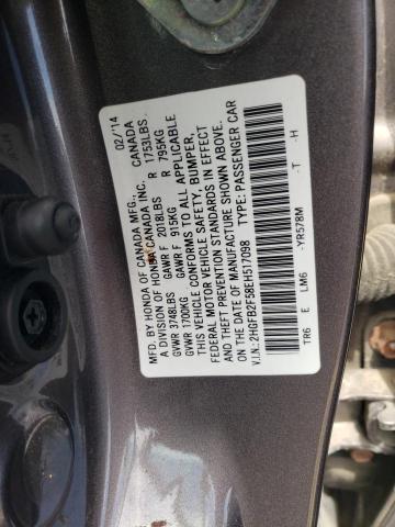 2HGFB2F58EH517098 - 2014 HONDA CIVIC LX GRAY photo 12