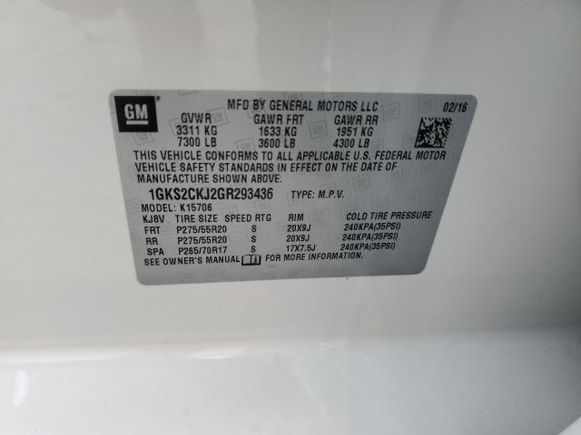 1GKS2CKJ2GR293436 - 2016 GMC YUKON DENALI WHITE photo 13