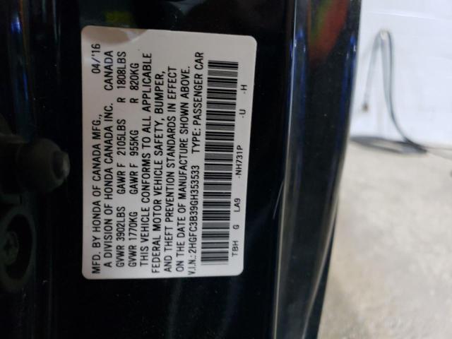 2HGFC3B39GH353533 - 2016 HONDA CIVIC EX BLACK photo 12