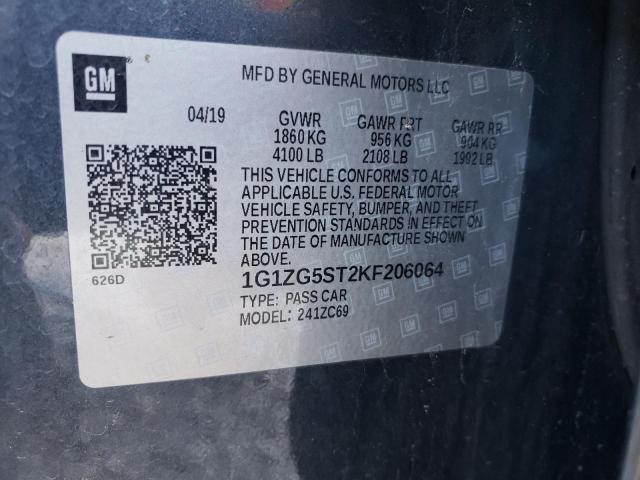 1G1ZG5ST2KF206064 - 2019 CHEVROLET MALIBU RS GRAY photo 12