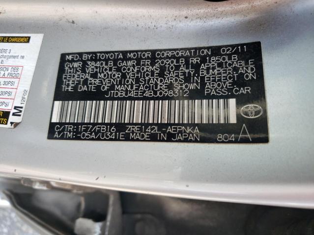 JTDBU4EE4BJ098312 - 2011 TOYOTA COROLLA BASE Сріблястий фото 12