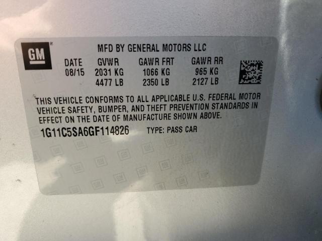 1G11C5SA6GF114826 - 2016 CHEVROLET MALIBU LIM LT 银色 照片 12