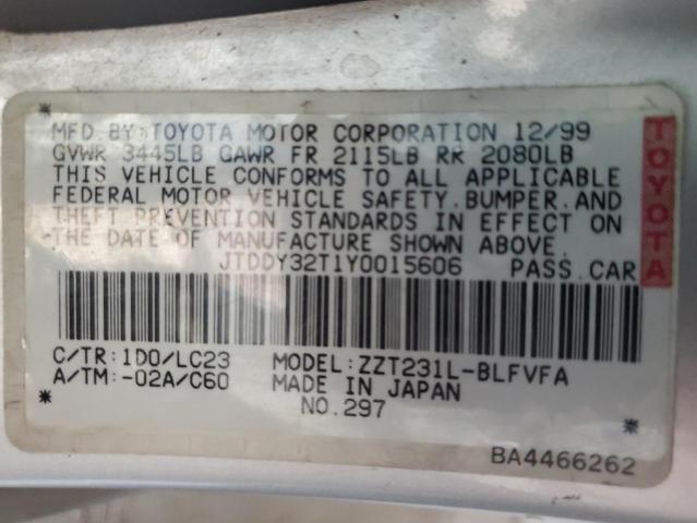 JTDDY32T1Y0015606 - 2000 TOYOTA CELICA GT-S SILVER photo 12