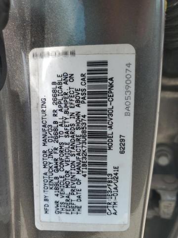 4T1BE32K73U685374 - 2003 TOYOTA CAMRY LE GRAY photo 12