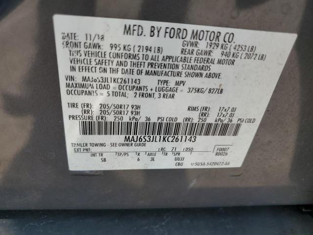 MAJ6S3JL1KC261143 - 2019 FORD ECOSPORT SES GRAY photo 13