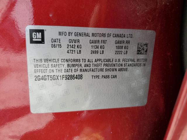 2G4GT5GX1F9286408 - 2015 BUICK REGAL GS წითელი ფოტო 12