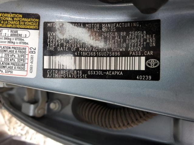 4T1BK36B16U075896 - 2006 TOYOTA AVALON XL BLUE photo 12