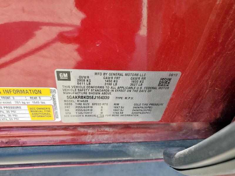 5GAKRBKD5EJ164339 - 2014 BUICK ENCLAVE 红色 照片 14