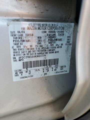 4F2CZ96154KM03179 - 2004 MAZDA TRIBUTE ES 银色 照片 13