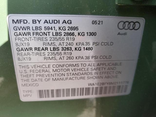 WA1E2BFY8M2111778 - 2021 AUDI Q5 PREMIUM PLUS GREEN photo 13