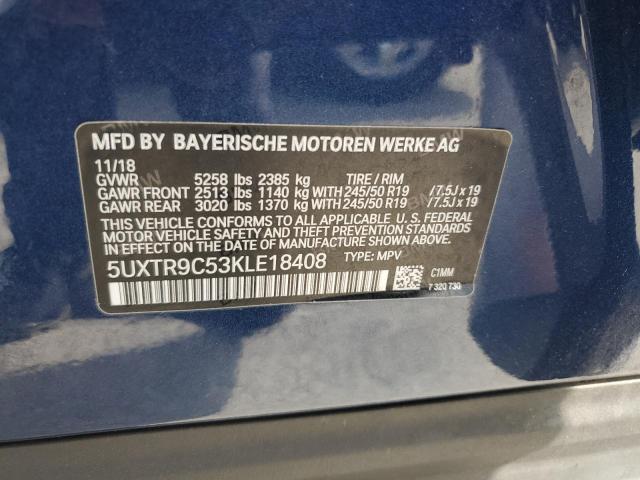 5UXTR9C53KLE18408 - 2019 BMW X3 XDRIVE30I BLUE photo 13