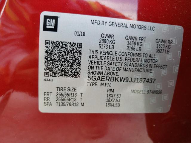 5GAERBKW9JJ187437 - 2018 BUICK ENCLAVE ESSENCE 红色 照片 13