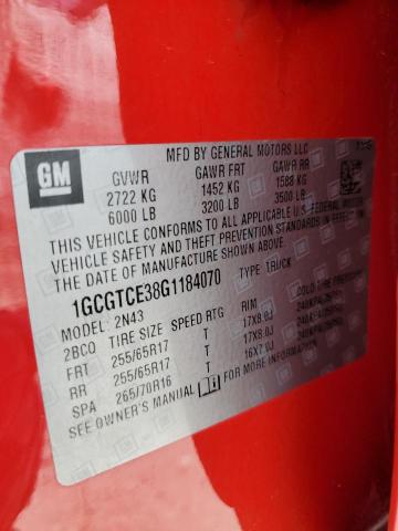 1GCGTCE38G1184070 - 2016 CHEVROLET COLORADO LT RED photo 12