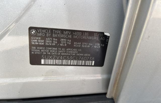 5UXZV4C53CL760738 - 2012 BMW X5 XDRIVE35I SILVER photo 10