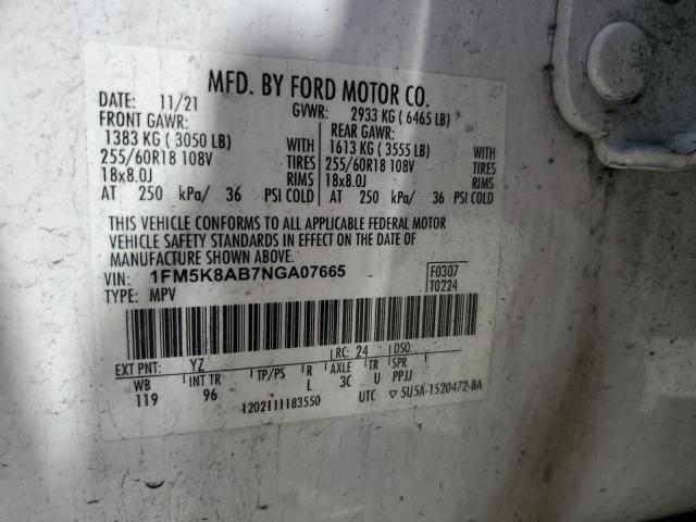 1FM5K8AB7NGA07665 - 2022 FORD EXPLORER POLICE INTERCEPTOR WHITE photo 13