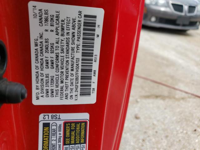 2HGFG3B07FH504703 - 2015 HONDA CIVIC EXL RED photo 12