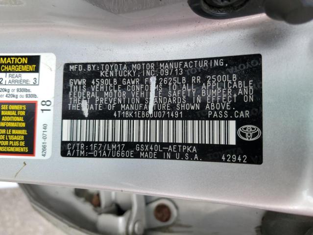 4T1BK1EB6DU071491 - 2013 TOYOTA AVALON BASE 银色 照片 12