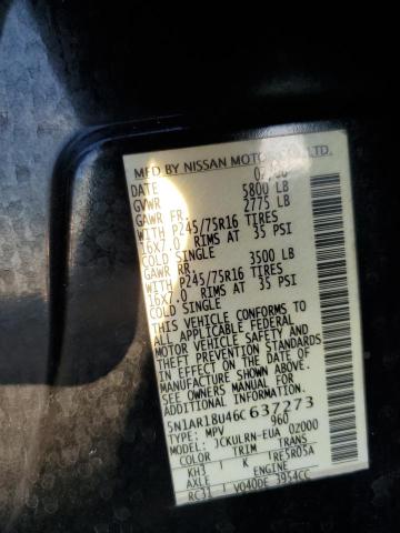 5N1AR18U46C637273 - 2006 NISSAN PATHFINDER LE BLACK photo 13