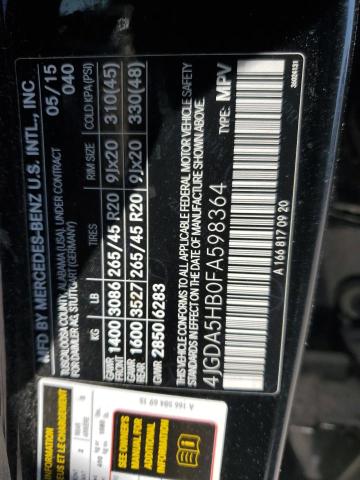 4JGDA5HB0FA598364 - 2015 MERCEDES-BENZ ML 350 4MATIC BLACK photo 13