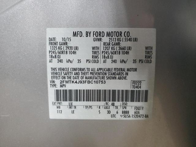 2FMTK4J93FBC10753 - 2015 FORD EDGE SEL SILVER photo 13