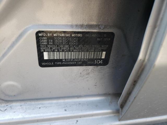 ML32F3FJ5KHF16762 - 2019 MITSUBISHI MIRAGE G4 ES Серебристый фото 10