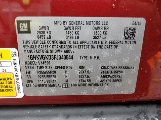 1GNKVGKD3FJ340644 - 2015 CHEVROLET TRAVERSE LT RED photo 13