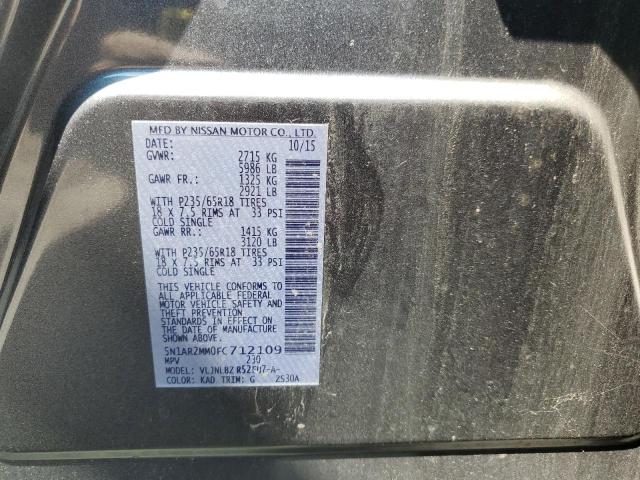 5N1AR2MM0FC712109 - 2015 NISSAN PATHFINDER S GRAY photo 13