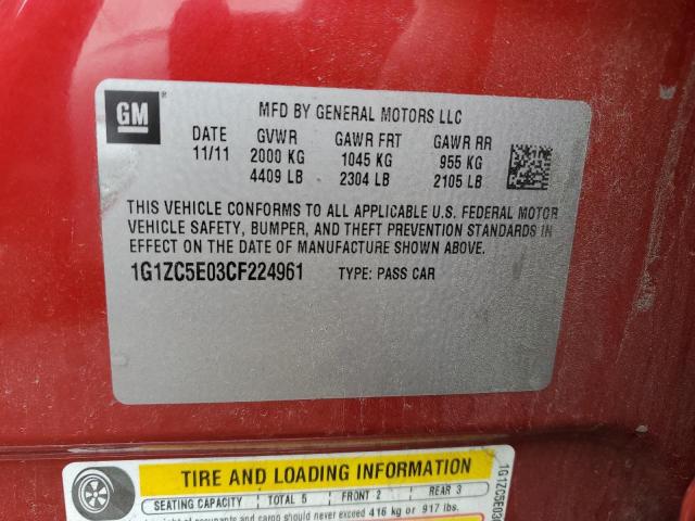 1G1ZC5E03CF224961 - 2012 CHEVROLET MALIBU 1LT RED photo 12