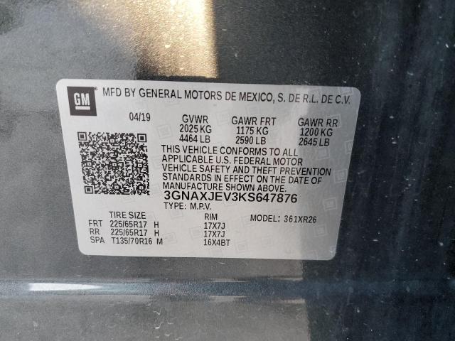 3GNAXJEV3KS647876 - 2019 CHEVROLET EQUINOX LT CHARCOAL photo 13