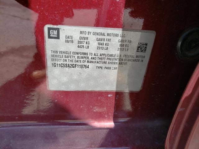 1G11C5SA2GF119764 - 2016 CHEVROLET MALIBU LIM LT 勃艮第红 照片 12