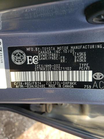 2T1KR32E16C571102 - 2006 TOYOTA COROLLA MA XR BLUE photo 12